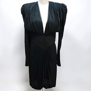 Vintage 1980s Wayne Clark Dress Size 10 Black Plunging Neckline Dynasty Marelle